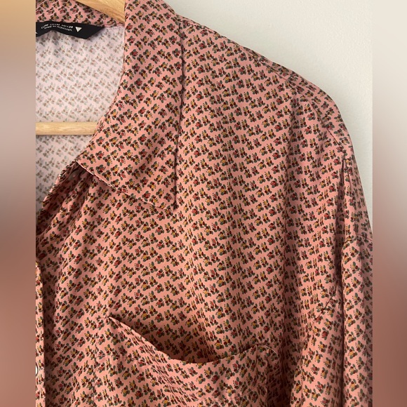 Zara Satin Effect Floral Print Button Front Maxi Shirt Dress Long Sleeve - Picture 3 of 13